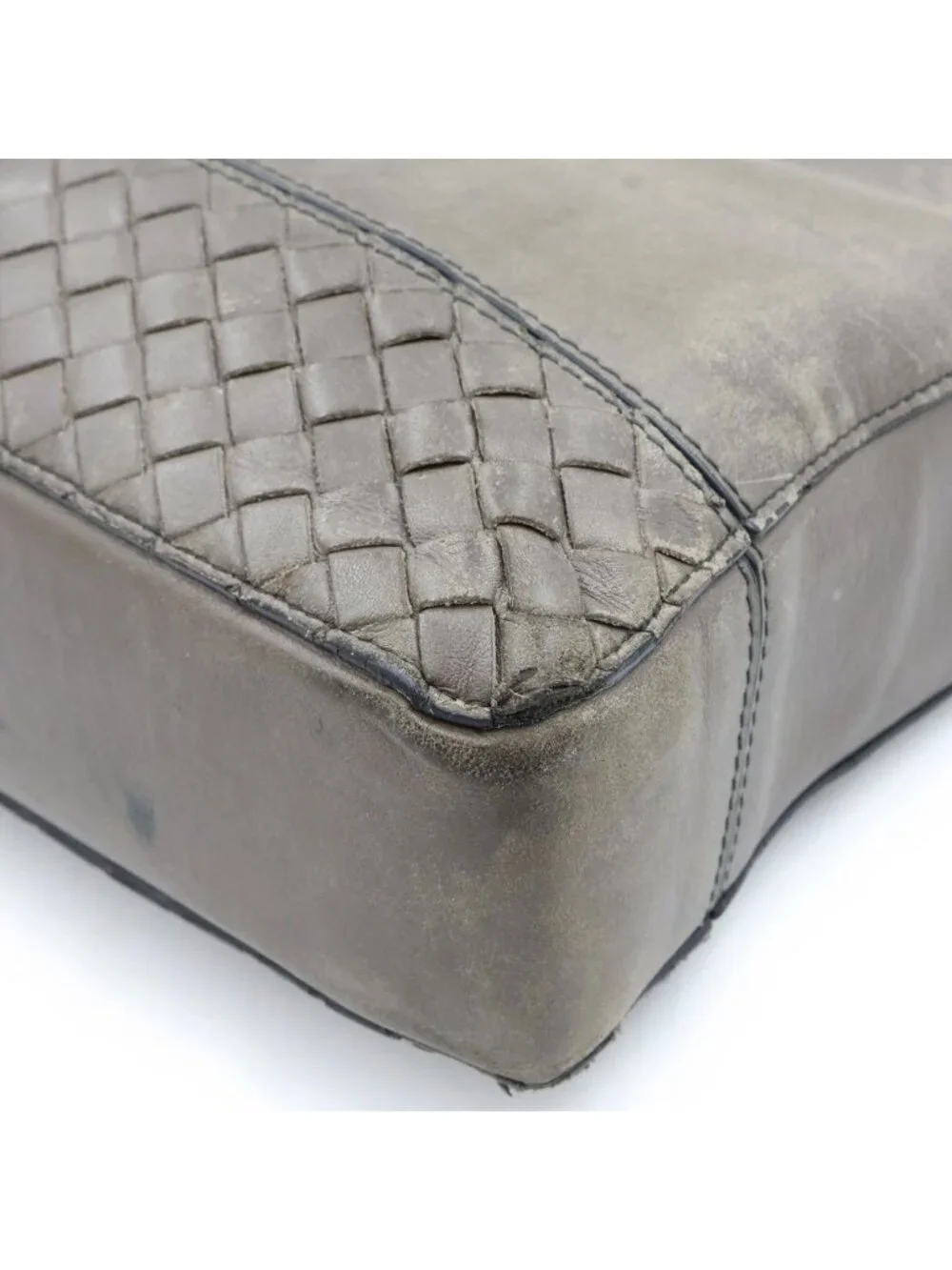 Bottega Veneta Intrecciato Leather Briefcase Business Gray